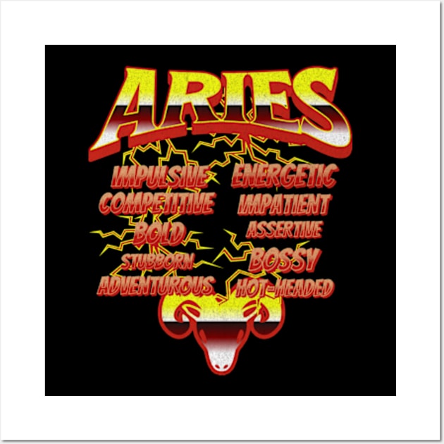 Aries Retro 90s Band Zodiac Birthday Traits Lightning Wall Art by Lavender Celeste